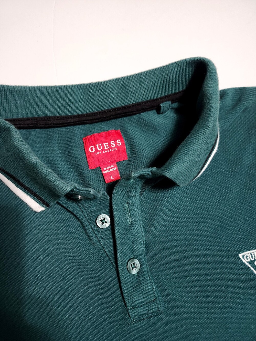 Guess Dark Green Long-Sleeve Polo Shirt with Contrast Trim size M - Picture 4 of 10